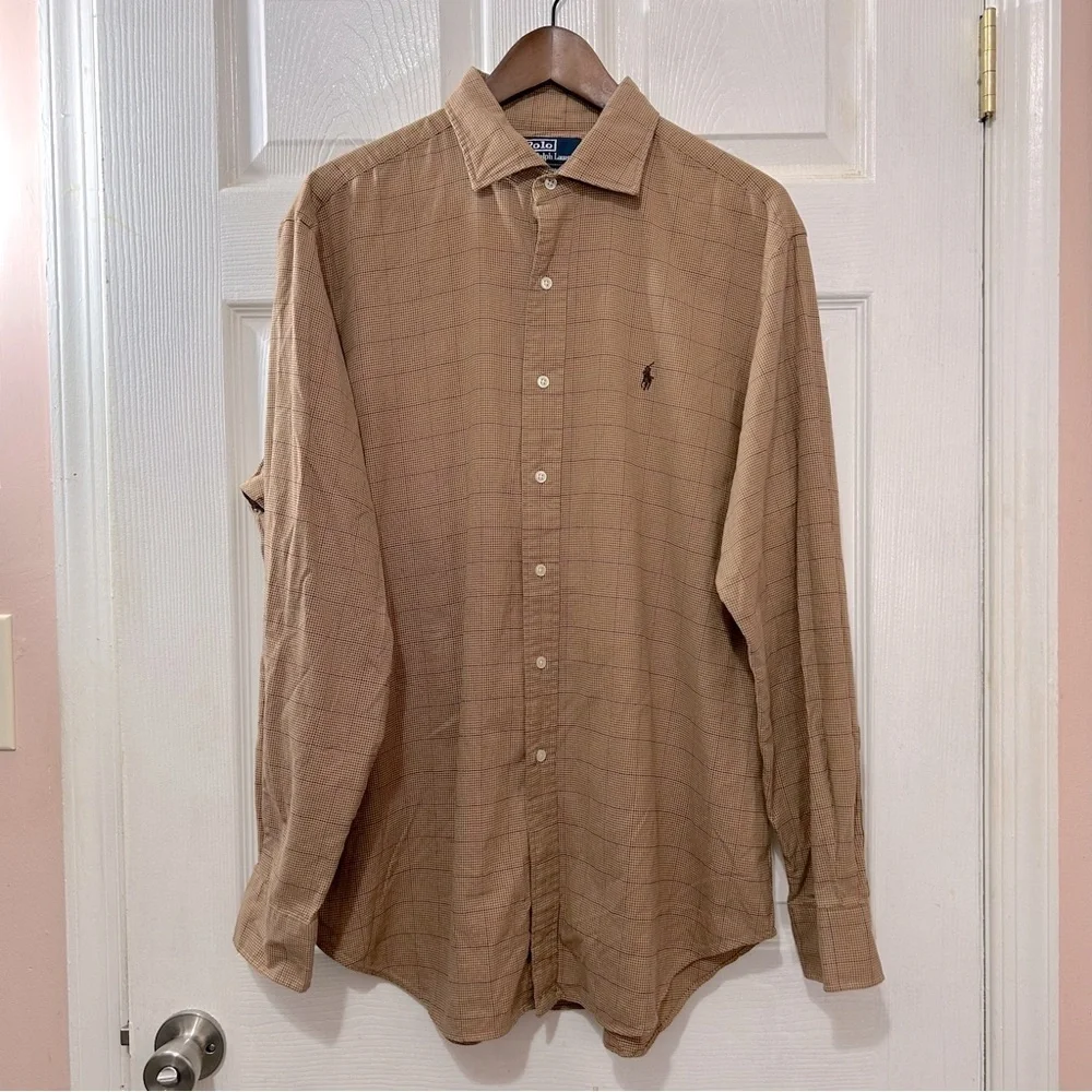 Polo Ralph Lauren Button Down Shirt Men's Long Sleeve Plaid Brown Size XL